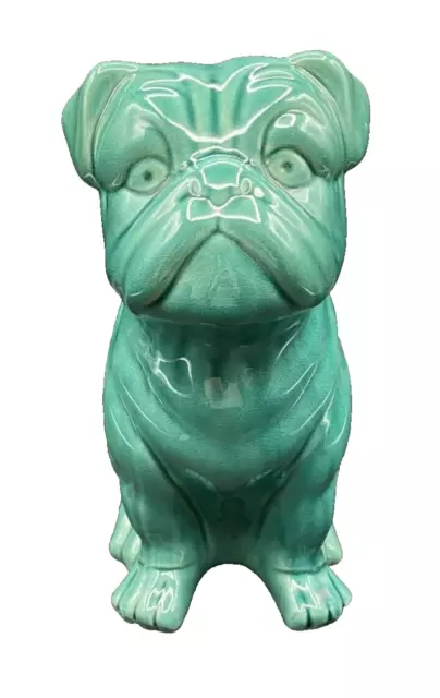 Teal Green 10" Ceramic Pug Bulldog Statue Figurine