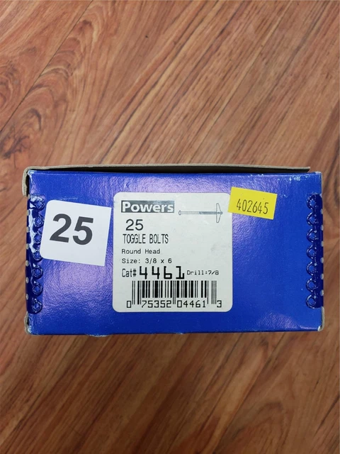 Rawl 4461 3/8 X 6 Powers Round Toggle Bolt Zinc Plated (25 Pieces)