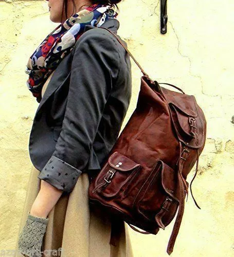Sac à dos en cuir véritable fait main sac à dos sac de voyage pour hommes et femmes