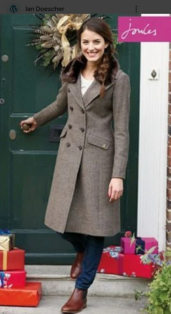 JOULES CHELTENHAM TWEED Coat Womens 10 Beige Wool Herringbone Races Trench Long 80.00 PicClick UK