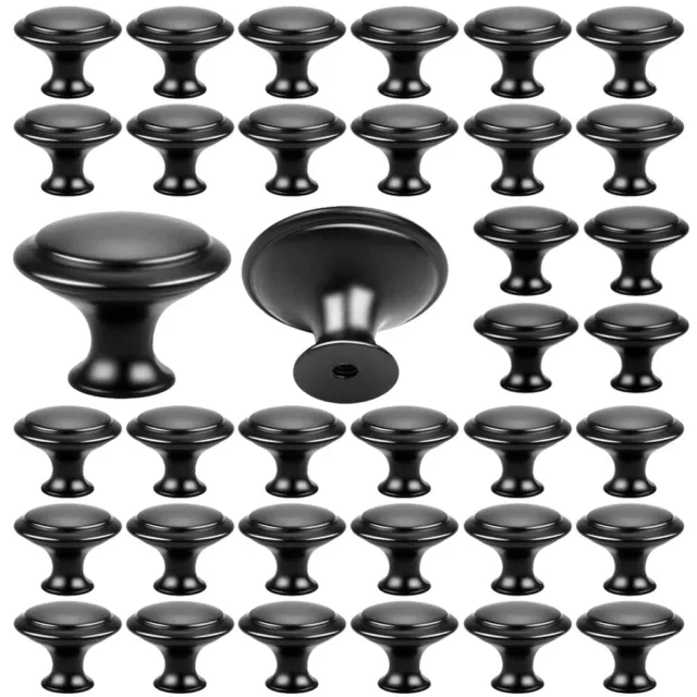 Round Cabinet Knobs Matte Black Stainless Steel Kitchen Bathroom Cabinet Pulls