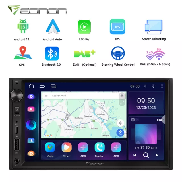 Indash Double 2Din 7" Android 13 Car Stereo GPS Navi Apple CarPlay WiFi FM Radio