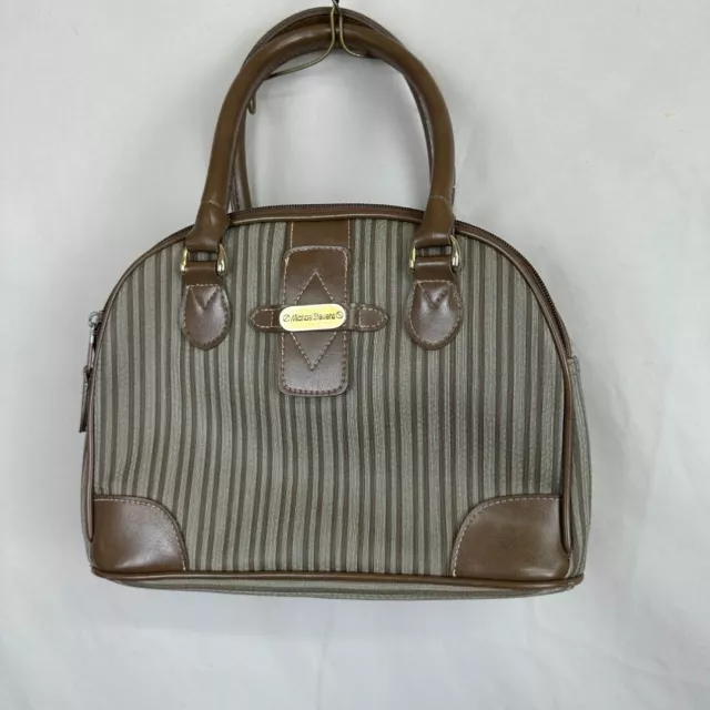 MICHAEL STEVENS LADIES Handbag Purse Brown Striped Fabric Faux Leather ...