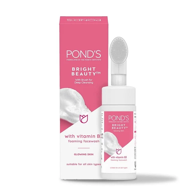Pond's Bright Beauty Foaming Brush Facewash for Glowing Skin, Deep Clean Pores,