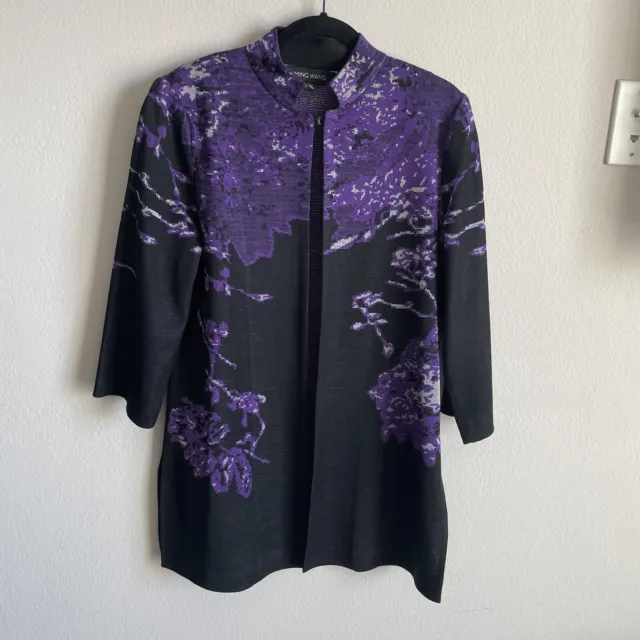 NWOTS Ming Wang Purple Floral Knit Long Cardigan Jacket Size Medium