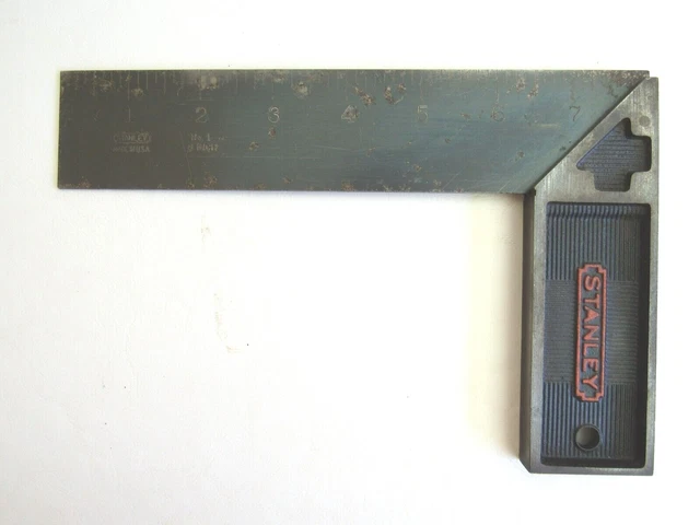 Vintage STANLEY No. 1 8-Inch Try Square. All Metal. Made in U.S.A. Used.