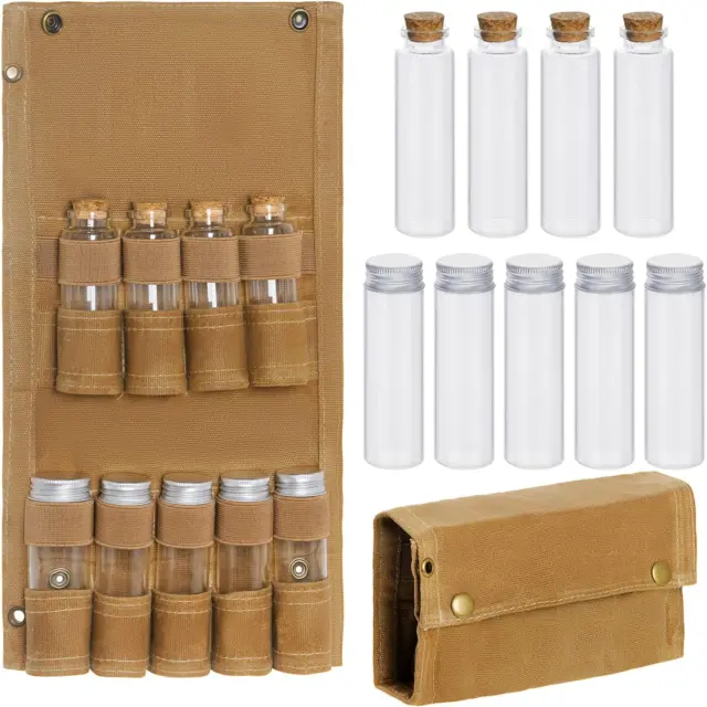 Travel Spice Containers Kit Portable Bag Seasoning Storage Canvas Bag with 9 Pcs