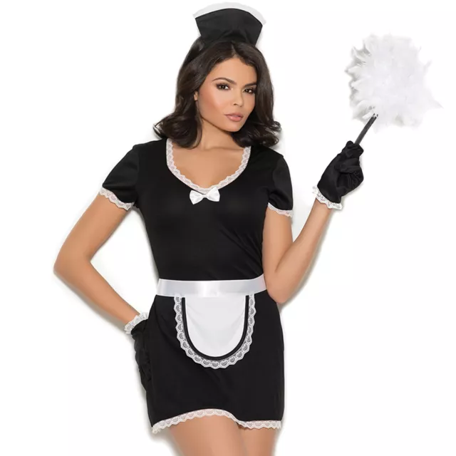 Flirty Maid Costume Uniform Short Sleeve Dress Lace Trim Apron Gloves Hat 99088