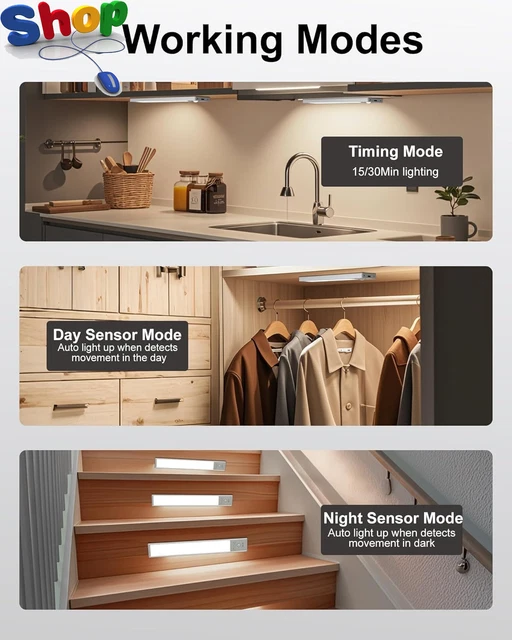 RECHARGEABLE WIRELESS UNDER Cabinet Lights, Indoor Motion Sensor ...