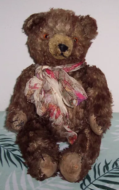 Antique jointed teddy bear straw filled Germany 1940s
