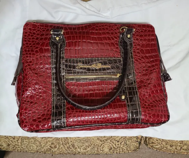 Samantha Brown Burgundy Red Faux Croc Travel Bag Purse 15" X 12"
