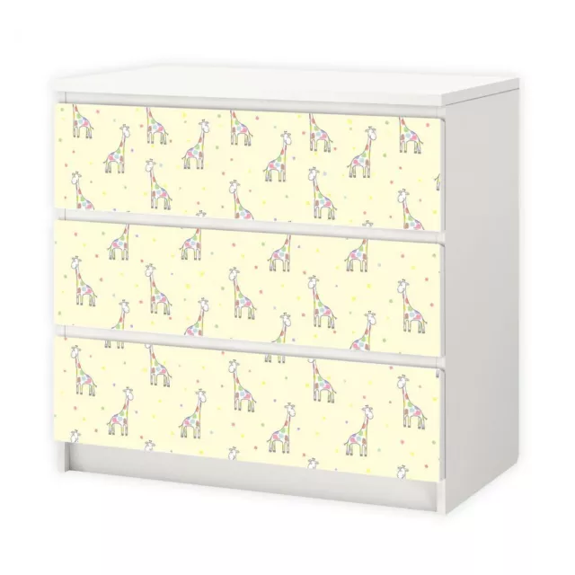 nikima - 017 Möbelfolie für IKEA MALM - Giraffe gelb - 3 Schubladen Aufkleber St