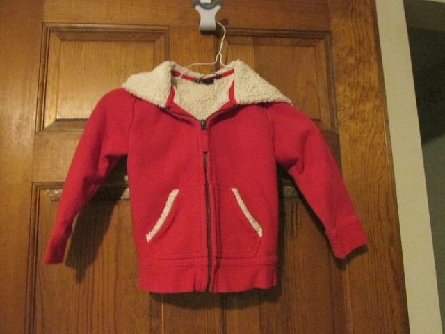 $60 Lands End Hoodie Jacket Sherpa Fleece Hood Cotton Pockets Rose Pink Small 4