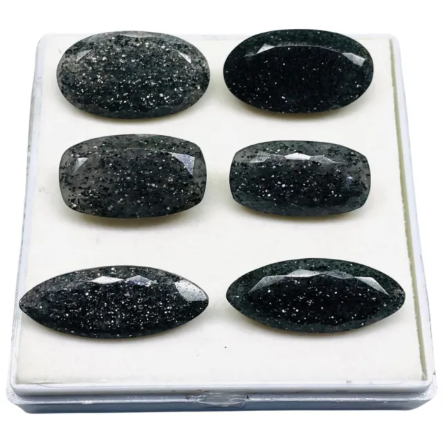 6 Pcs Natural Black Sunstone 30-38mm Mix Cut Loose Faceted Gemstones 229.55 Cts