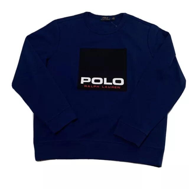 Mens Ralph Lauren POLO Box Logo Sweatshirt Blue Black Size Large New NWT