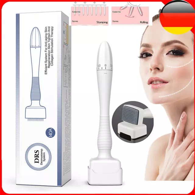 Derma Verstellbarer 140Pins Stamp Microneedle Roller Anti-Aging Therapy 0-3MM