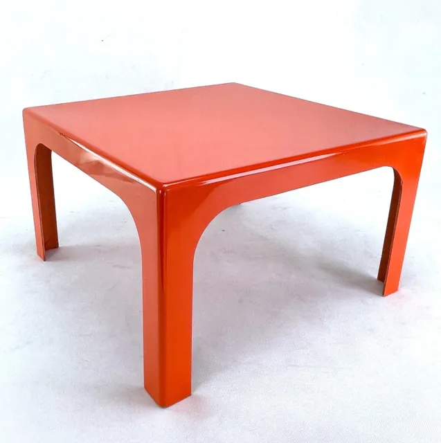 Vintage Tavolo Quadrato Tavolino Vetro Fibra Arancione 46x46x28 CM 1970er 3