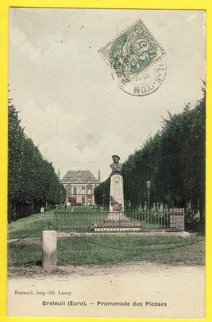 cpa 27 - BRETEUIL sur ITON (Eure) Promenade des PLESSES Buste du PEINTRE RIBOT