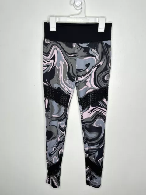 Justice Marble Active Wear Leggings Girls Size 12 Black Pink Pull On