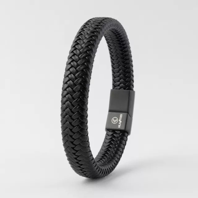 KUVARS | Lederarmband "Smooth" Herren Männer Echtleder Armband Schwarz 21 cm