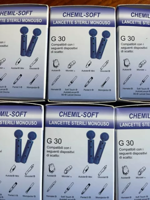 6 Confezioni Pungidito Glicemia Lancette Sterili CHEMIL-SOFT  G30 - 300 PEZZI