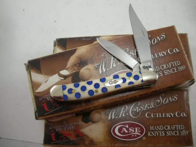 Case Limited Blue Polka Dot Peanut Knife Never Used In Box # 6220 Ss