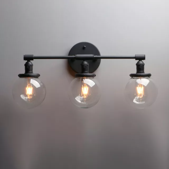 Pathson Vintage Industrial Triple Arms Wall Lamp Globe Glass Shade Sconce Lights