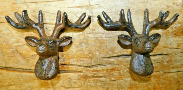12 Cast Iron Antique Style WHITETAIL DEER Drawer Pull Barn Handle Cabinet Door