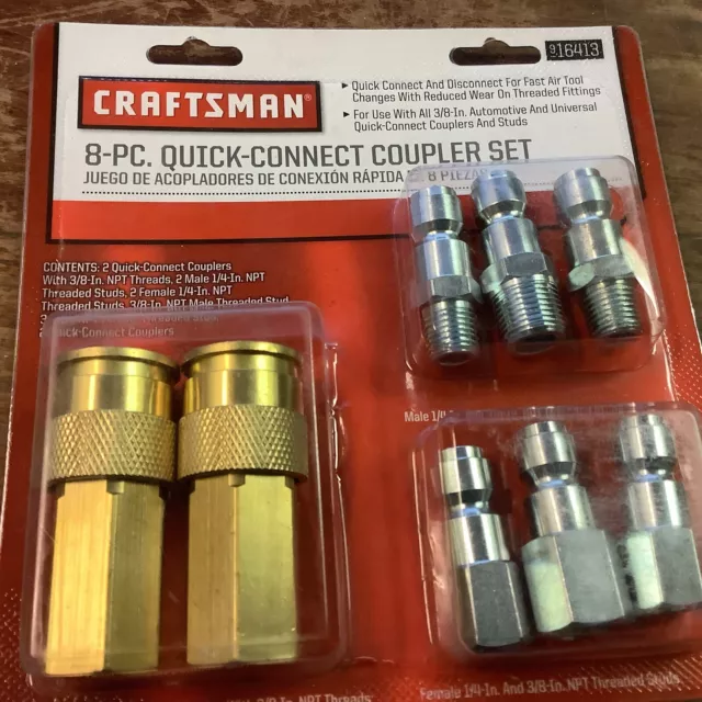 Craftsman 16413 8-Piece 3/8” NPT Quick Connect Coupler Air Fitting Kit(new)