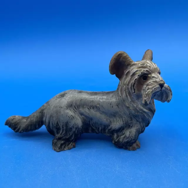 Antique Vienna Bronze Cold Painted Skye Terrier Dog Figurine, Made In Austria