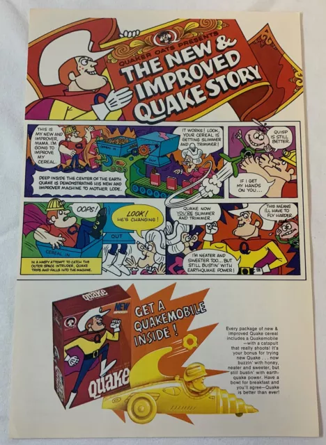 1969 Quaker QUAKE cereal cartoon ad page ~ Quakemobile