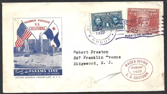 (BL) Panama 1939 SS CRISTOBAL First Voyage cover