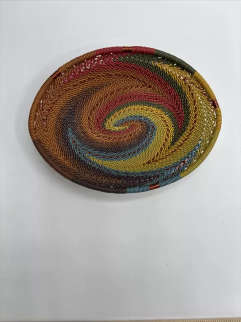 Handmade 5.5" African Zulu Woven MCM Copper Wire Art Basket Bowl Spiral Oval