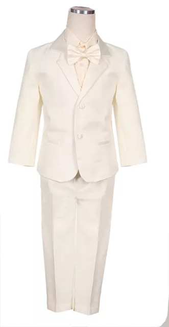 Boys Tuxedo suit IVORY cream Baby size Satin trim Bow tie vest pants