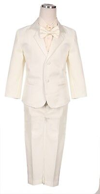 Boys Tuxedo suit IVORY cream Satin trim Fancy wedding Holiday Bow tie vest pants