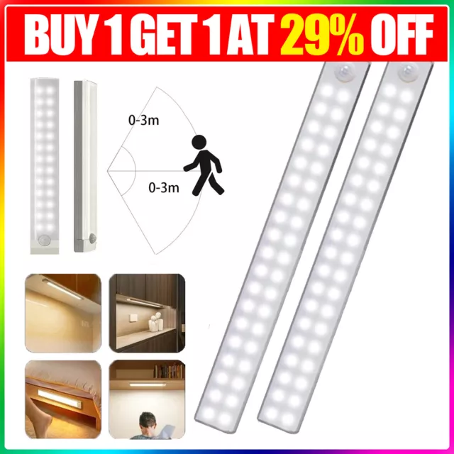 Wireless LED PIR Motion Sensor Light Strip Cabinet Lamp Closet USB Rechargeable