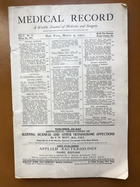 1909 MEDICAL Record A Weekly Journal Of Medicine & Surgery  New York