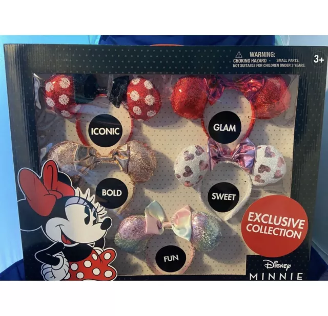Disney Exclusive Collection Minnie Mouse Ears Headband Set of 5 Deluxe New Glam