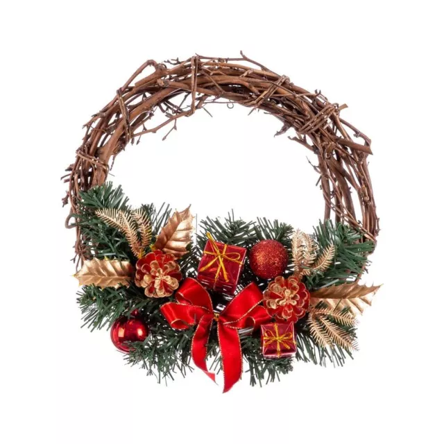 Red and Natural Rattan Branches Christmas Wreath Ø 20x10 cm