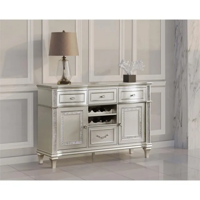 Maklaine Wood 4-drawer Sideboard Server with Faux Diamond Trim Silver