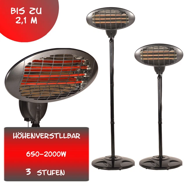 B-WARE: Infrarot Heizstrahler stehend mit Zugschalter 2000 Watt Schwarz