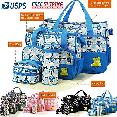 5PCS Baby Nappy Diaper Bags Set Mummy Diaper Shoulder Bags w/Nappy Changing Pad