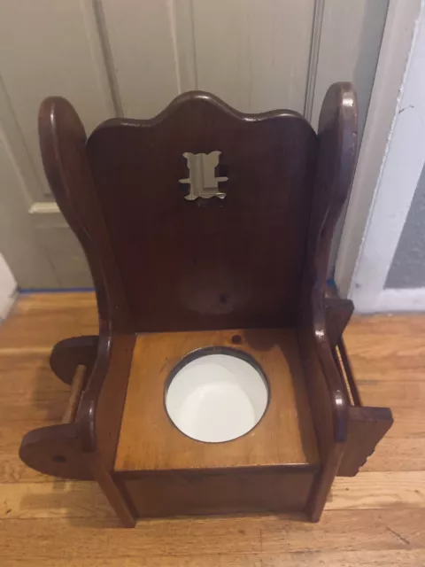 Vintage Wooden Potty Chair Toilet Trainer Antique Side Storage Paper Holder