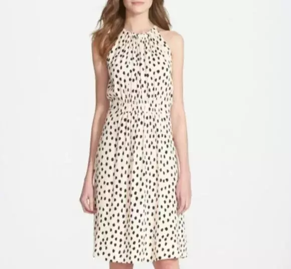 Kate Spade Leopard Dot Print Dress Size 0 Blush Black Tie Back Halter Sleeveless