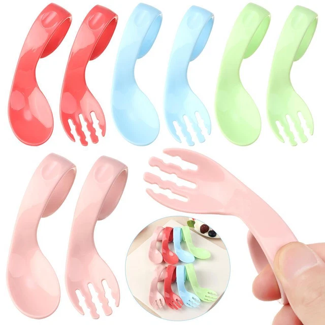 Traje de cuchara con tenedor giratorio de entrenamiento de color liso para bebés entrenamiento de 2 piezas/juego