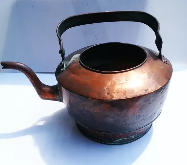 Antique 18th Century Hammered Copper Goose Neck Tea Kettle, Dovetail Joint