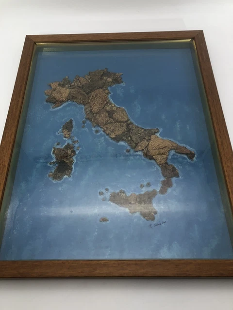 Original Artwork - Framed in Glass Map of Italy Made from Rocks and Stones