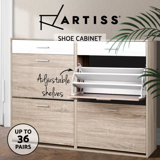 Artiss Shoe Cabinet Shoes Storage Rack Organiser Wooden Shelf Drawer 36 Pairs