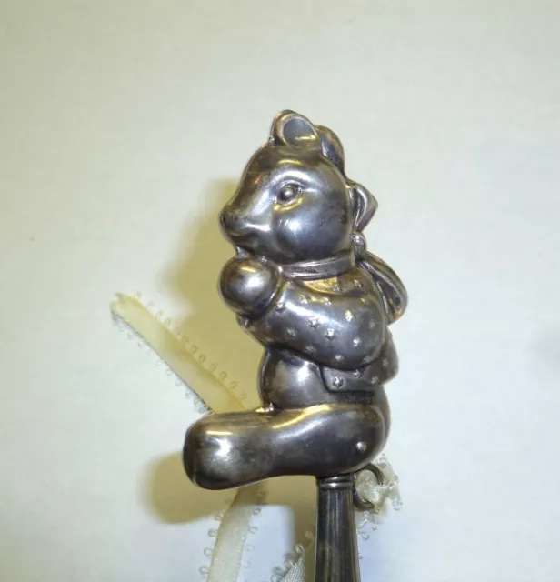 Vintage Sterling Silver Baby Rattle - Teddy Bear