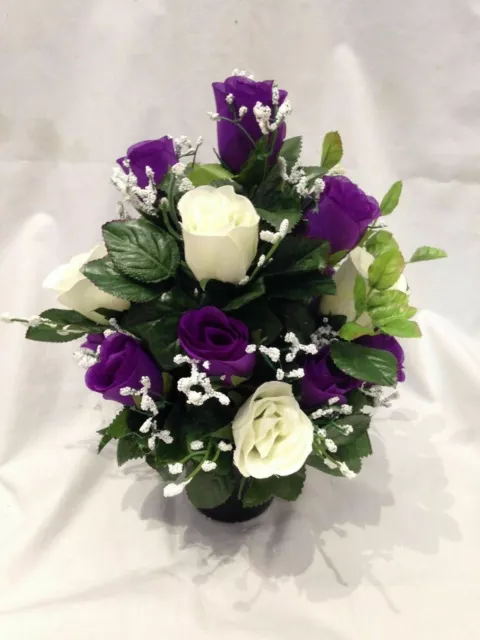 Grave Pot Arrangement Artificial Silk Flower All Round All Rose Crem Memorial